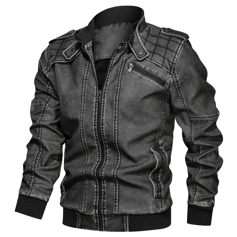 Mens Autumn Locomotive Large Size Stand Collar PU Leather Jacket Casual Jacket