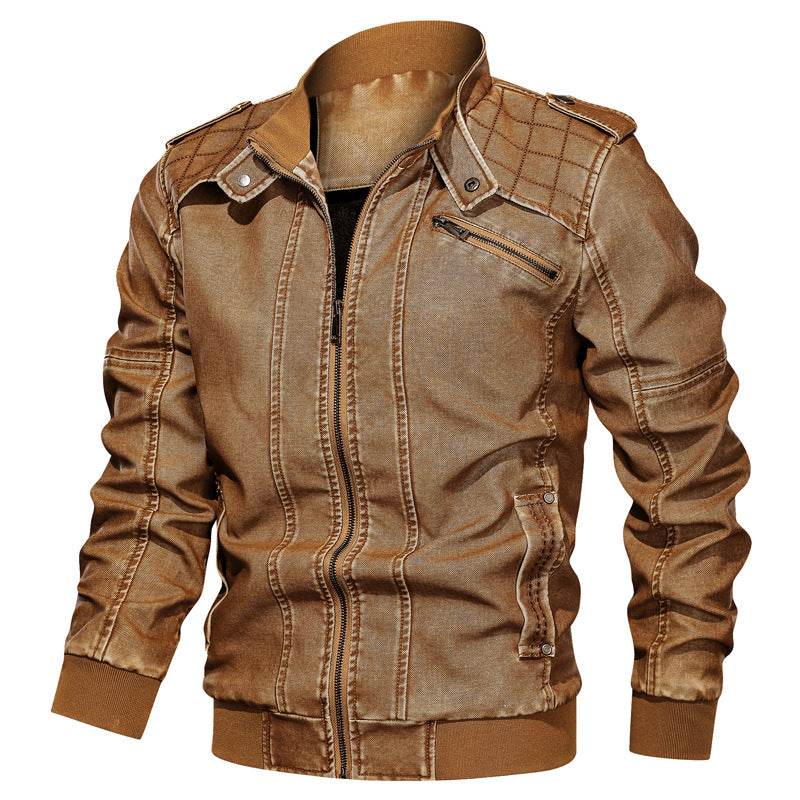 Mens Autumn Locomotive Large Size Stand Collar PU Leather Jacket Casual Jacket