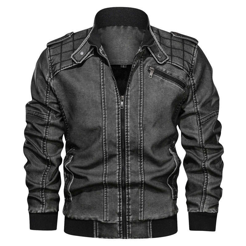 Mens Autumn Locomotive Large Size Stand Collar PU Leather Jacket Casual Jacket