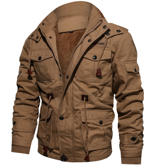 Mens Detachable Hooded Plus Velvet Padded Washed Jacket