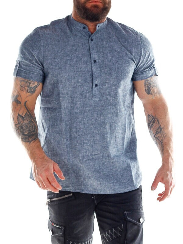 Mao Indicode Short Sleeved Shirt - Blue