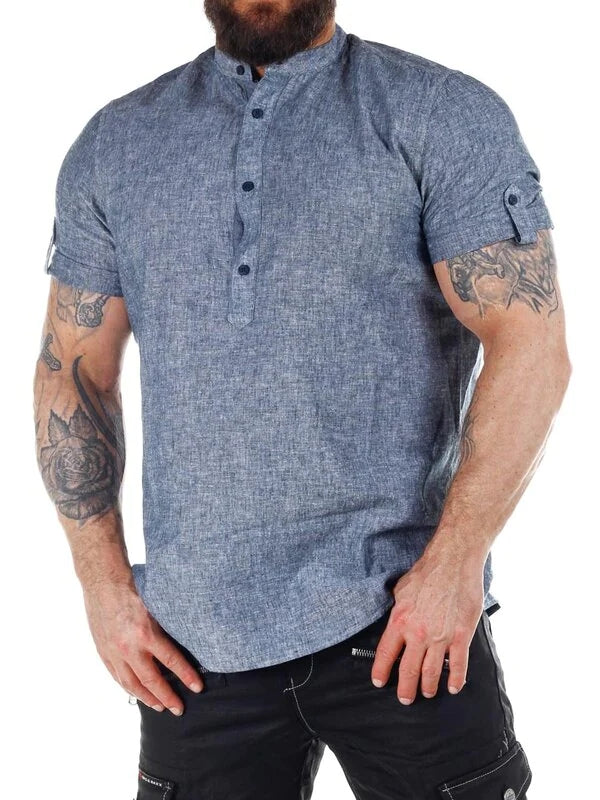 Mao Indicode Short Sleeved Shirt - Blue