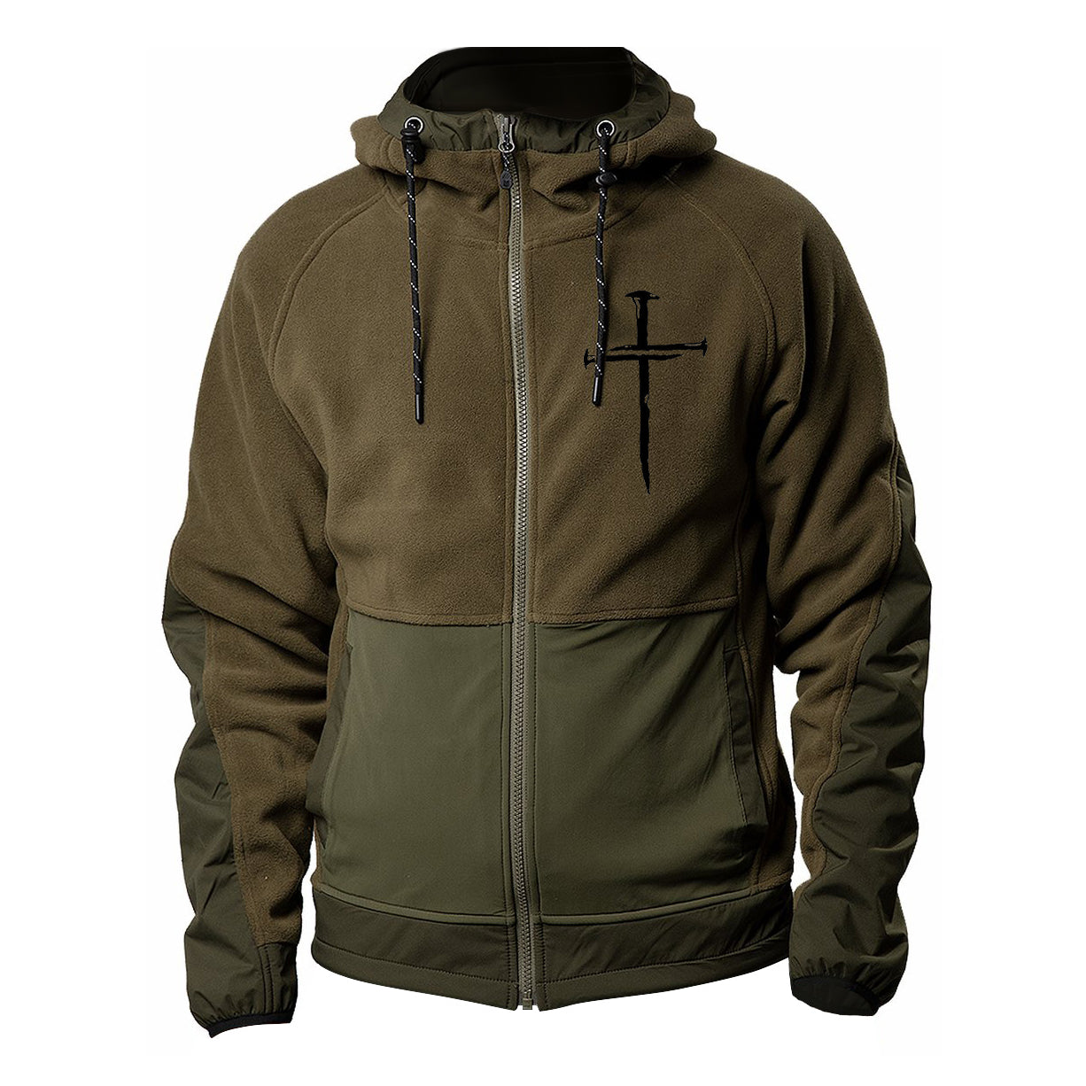 Mens Serrated Wool Zipper Hooded Jacket