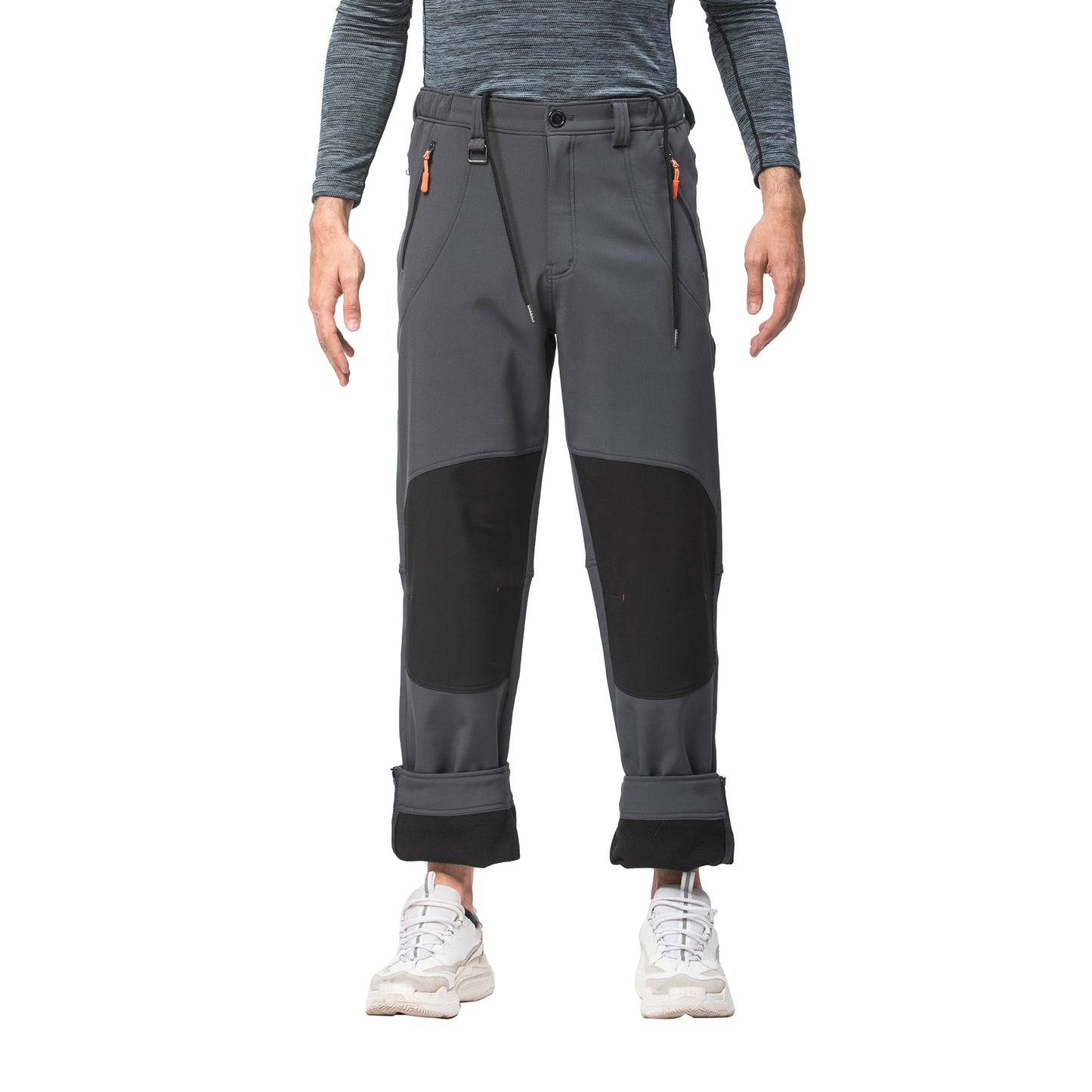 Men'S Trade Large Size Stitching Solid Color Outdoor Sports With Fleece With Foot Zip-Up Pants