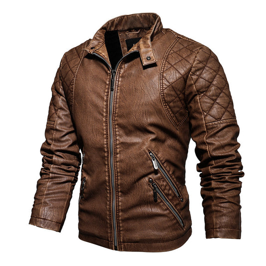 Mens Retro Zipper Leather Jacket Flight Jacket