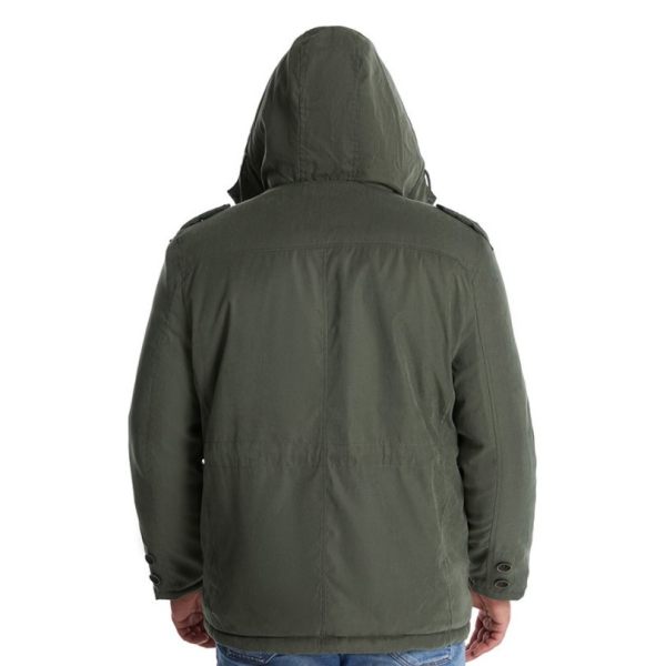 Mens Cashmere Hooded Thickened Multi Pocket Coat Padded Jacket