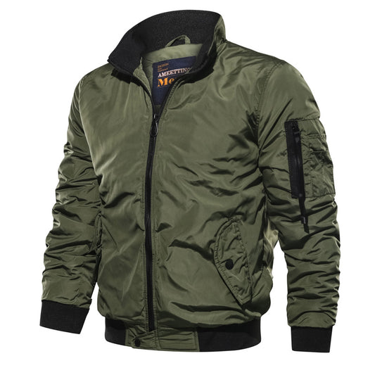 Men's Jacket Solid Color Stand-collar Pilot Jacket Top Tant