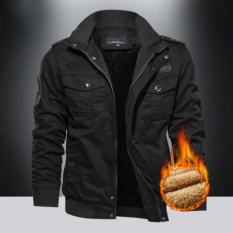 Mens Stand-Collar Cotton Washed Plus Velvet Padded Jacket Plus Size Casual Jacket