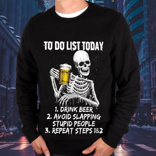 Plus Size Beer Skull Graphic Long Sleeve - Black