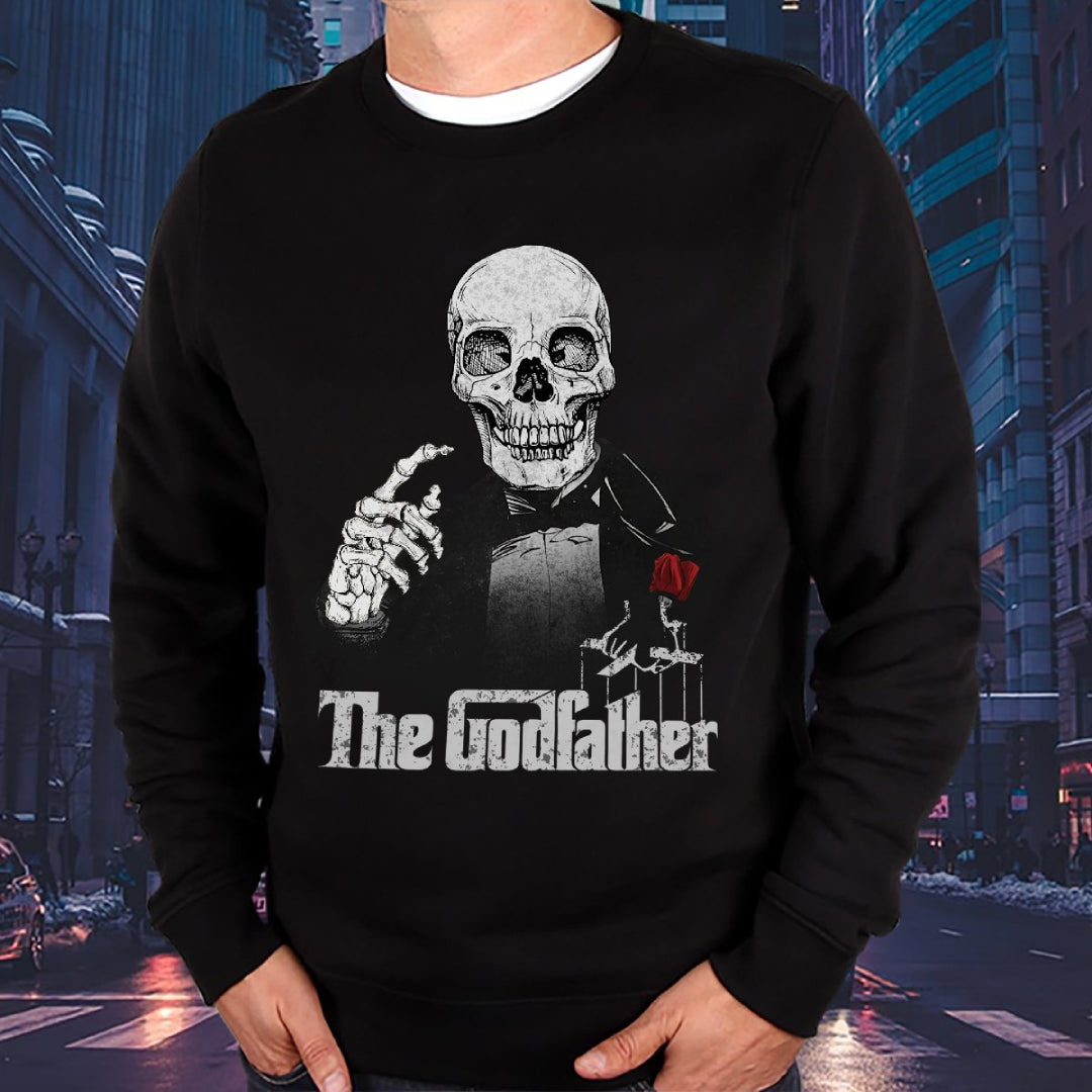 Plus Size The Godfather Skull Graphic Long Sleeve - Black