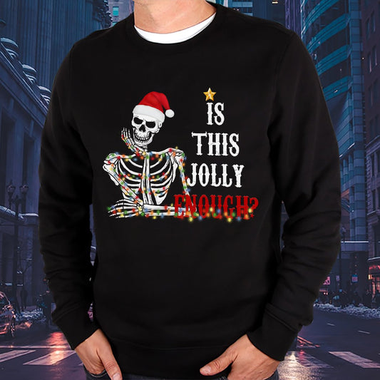 Plus Size Is This Jolly Enough Happy Christmas Skull Graphic Long Sleeve - Black