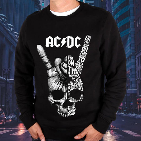 Plus Size  AC DC Skull Graphic Long Sleeve - Black