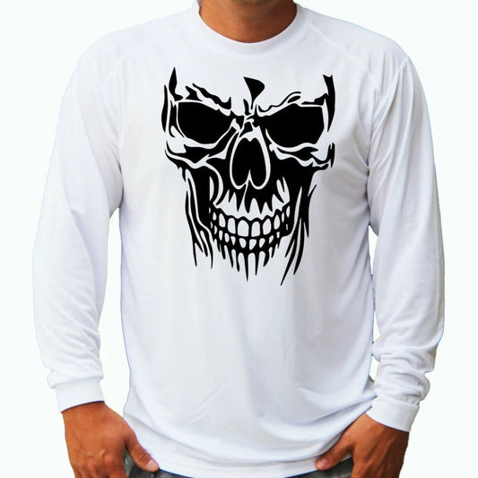 Plus Size Skull Biker Capitan Fishing Long Sleeve - White