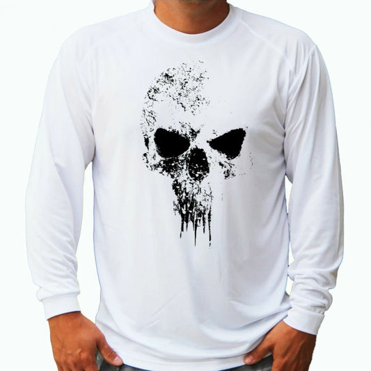 Plus Size Skull Biker Capitan Print Long Sleeve - White