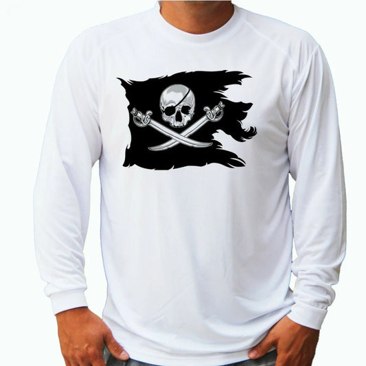 Plus Size Pirate Flag Capitan Long Sleeve - White