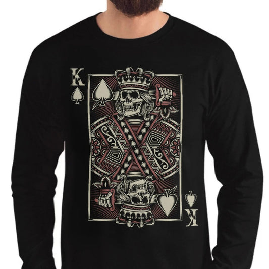 Plus Size King of Spades Skull Long Sleeve - Black