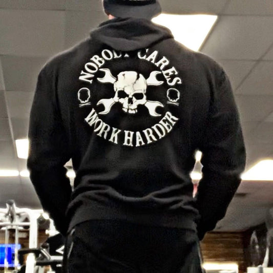 Plus Size Nobody Cares Work Harder Skull Print Hoodie - Black