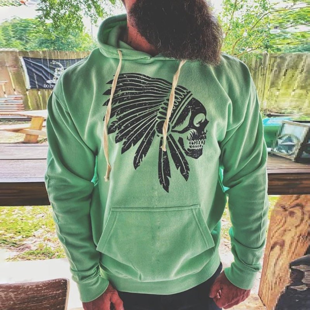 Plus Size The Chief Skull Print Hoodie - Green