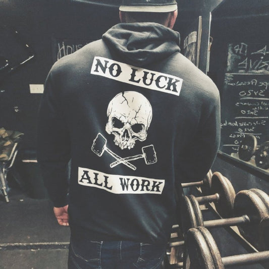 Plus Size No Luck Skull Print Retro Hoodie - Black