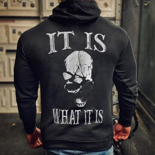 Plus Size It Is What It Is Skull Print Hoodie - Black