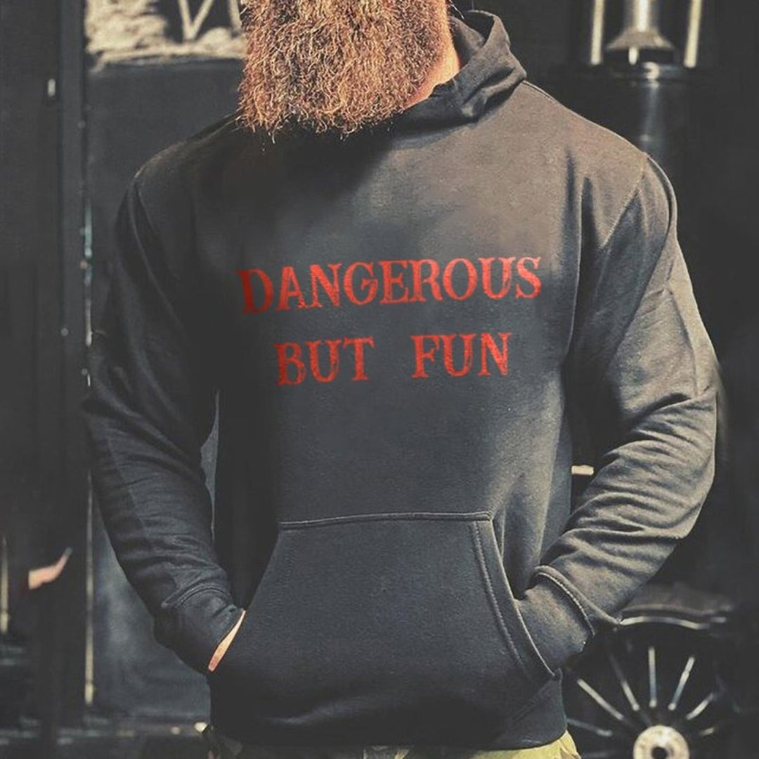 Plus Size Dangerous But Fun Letter Hoodie - Black