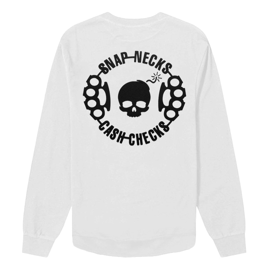 Plus Size Snap Necks Cash Checks Long Sleeve - White