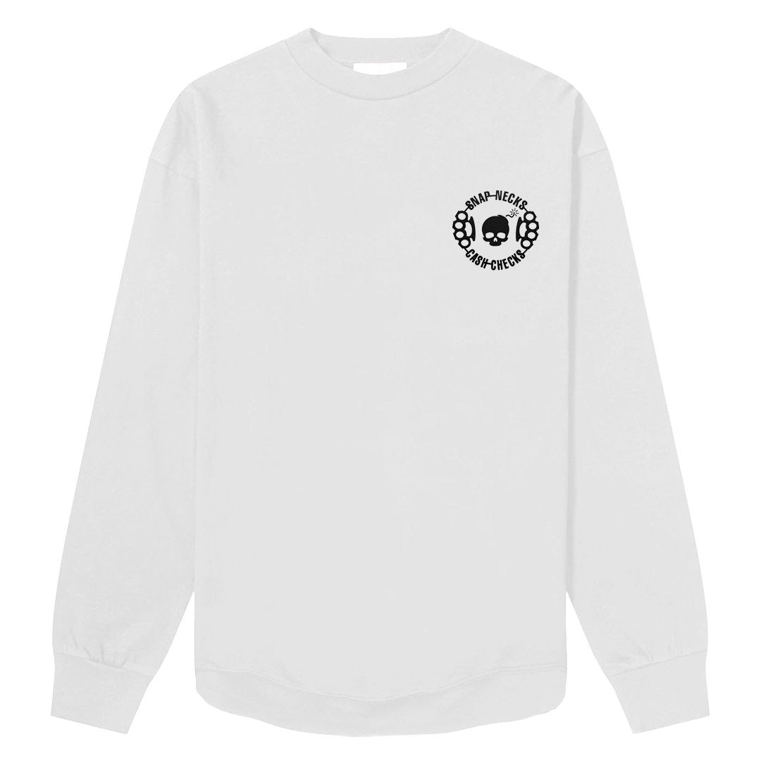 Plus Size Snap Necks Cash Checks Long Sleeve - White