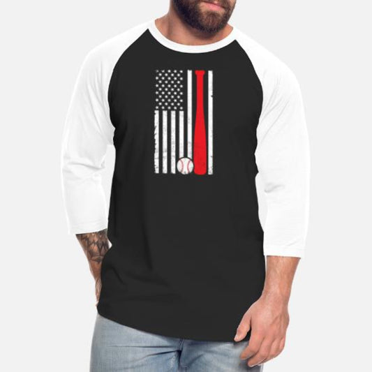 Plus Size American Baseball Flag baseball lover Long Sleeve - Black/White