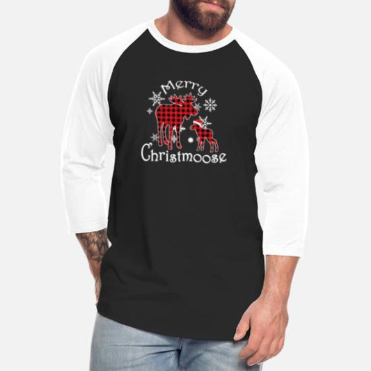 Plus Size Merry Christmoose Moose Buffalo Red Plaid Christma Long Sleeve - Black/White