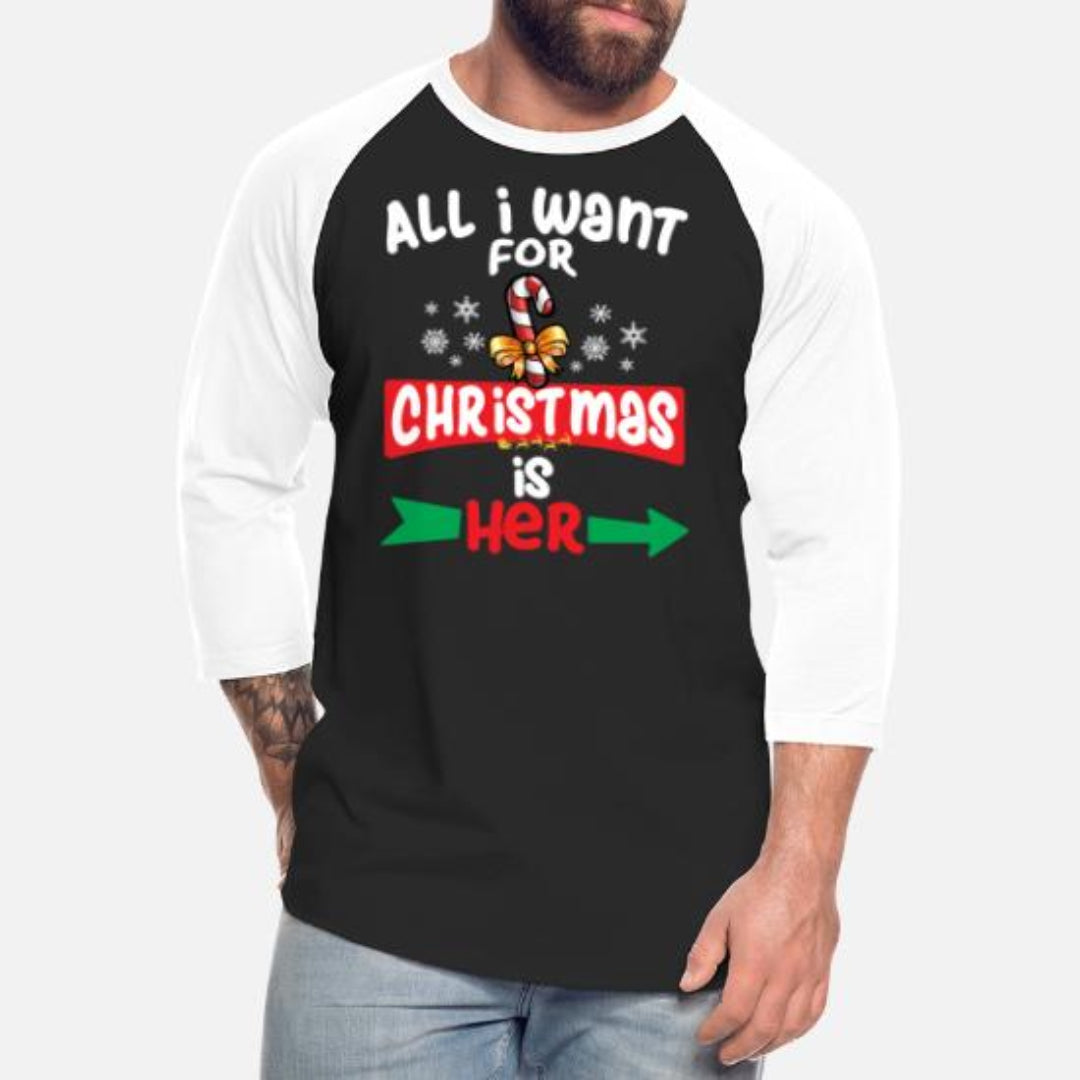 Plus Size All I Want for Christmas is Her Long Sleeve - Black/White