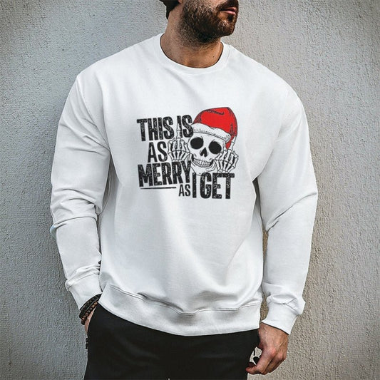 Plus Size This Is As Merry As I Get Christmas Skeleton Printed Long Sleeve - White