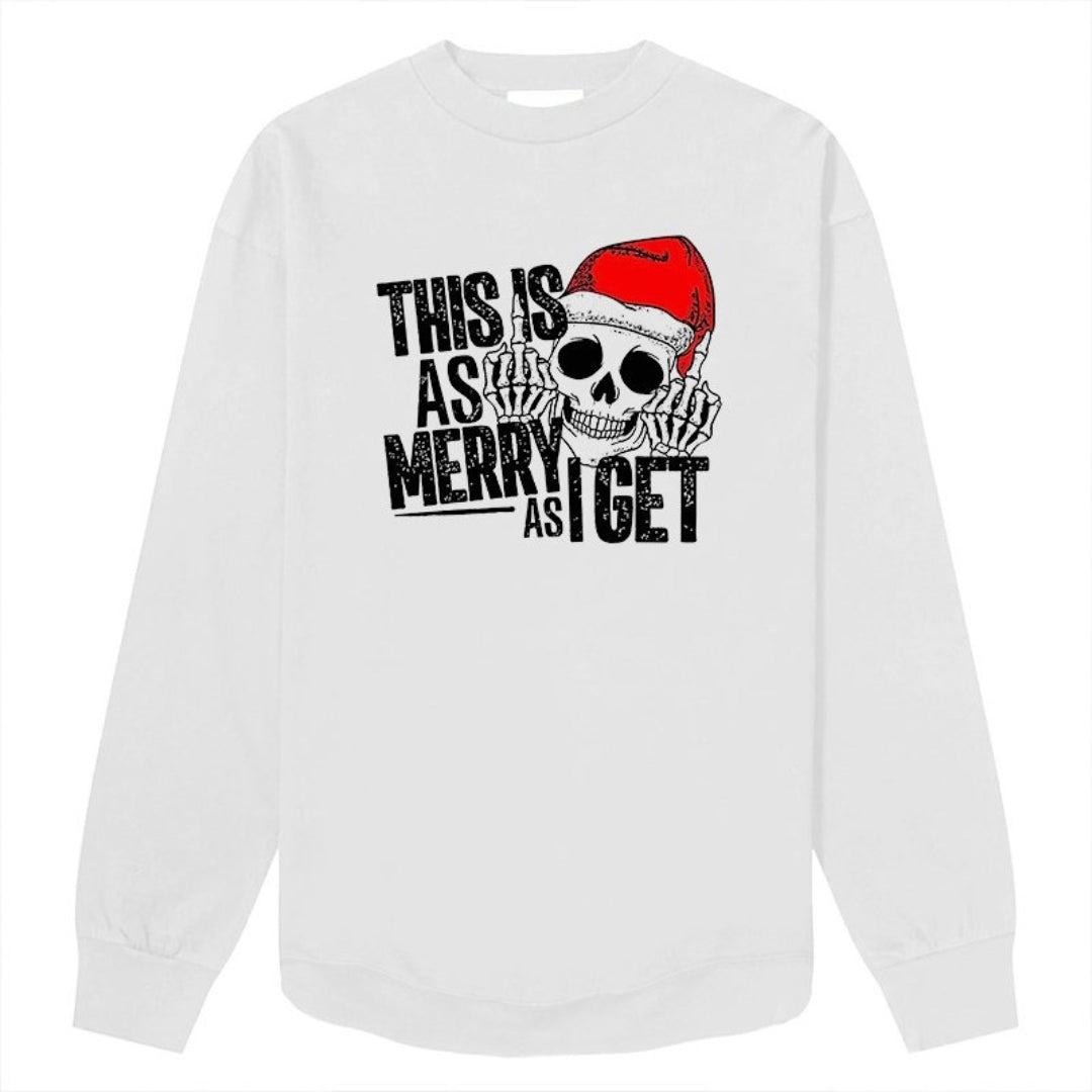 Plus Size This Is As Merry As I Get Christmas Skeleton Printed Long Sleeve - White